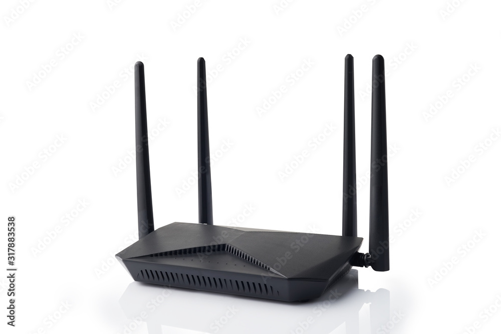 Fototapeta premium Dual Band Router or Wireless AC router for home ,Network wireless media gateway on the white background .Computers and Accessories concept