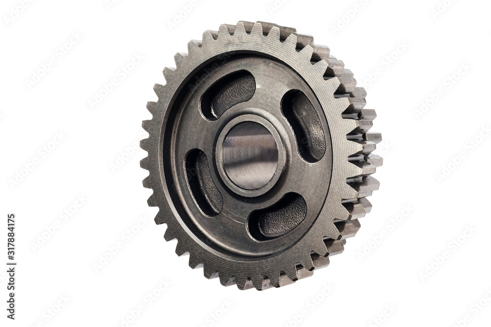 Old metal gear wheel or pinion part , Motorcycle Gear driven gear reduction ratio isolated on white background.clipping path included. Old metal gear wheel or pinion part , Motorcycle Gear driven gear reduction ratio isolated on white background.clipping path included.