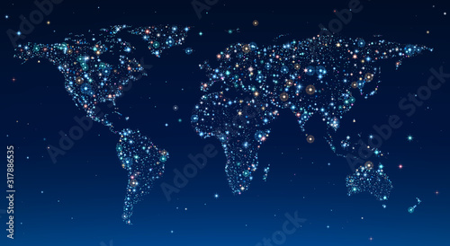 World Map in Clear Sky