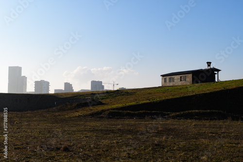 house and skyscrapers in viennas new district seestadt aspern photo