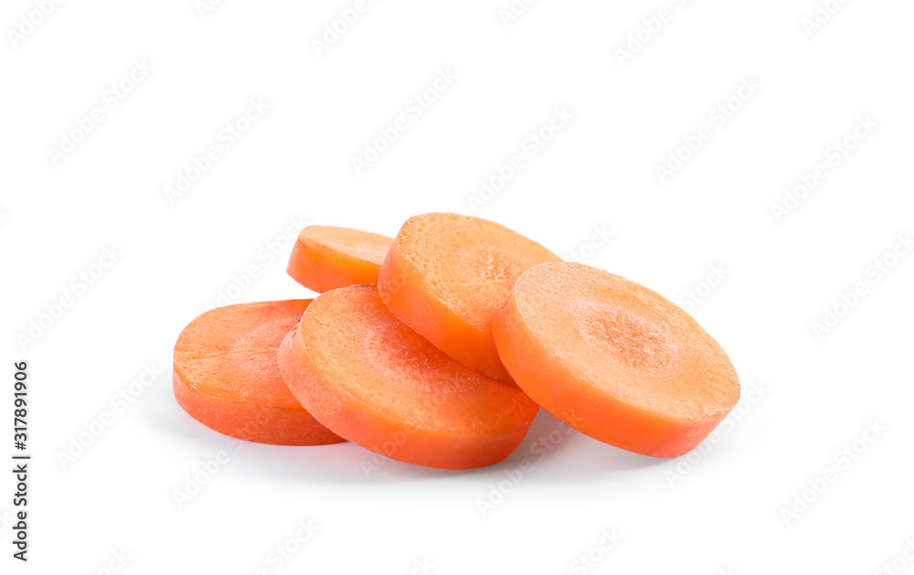 Slices of fresh ripe carrot isolated on white Slices of fresh ripe carrot isolated on white