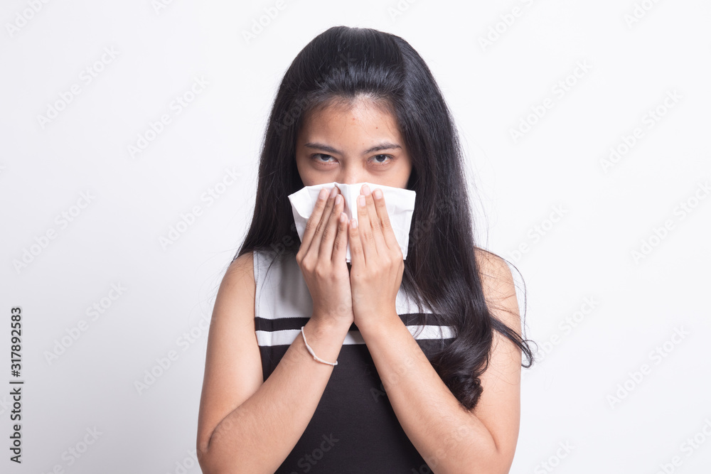 Young Asian woman got sick and flu. Young Asian woman got sick and flu.