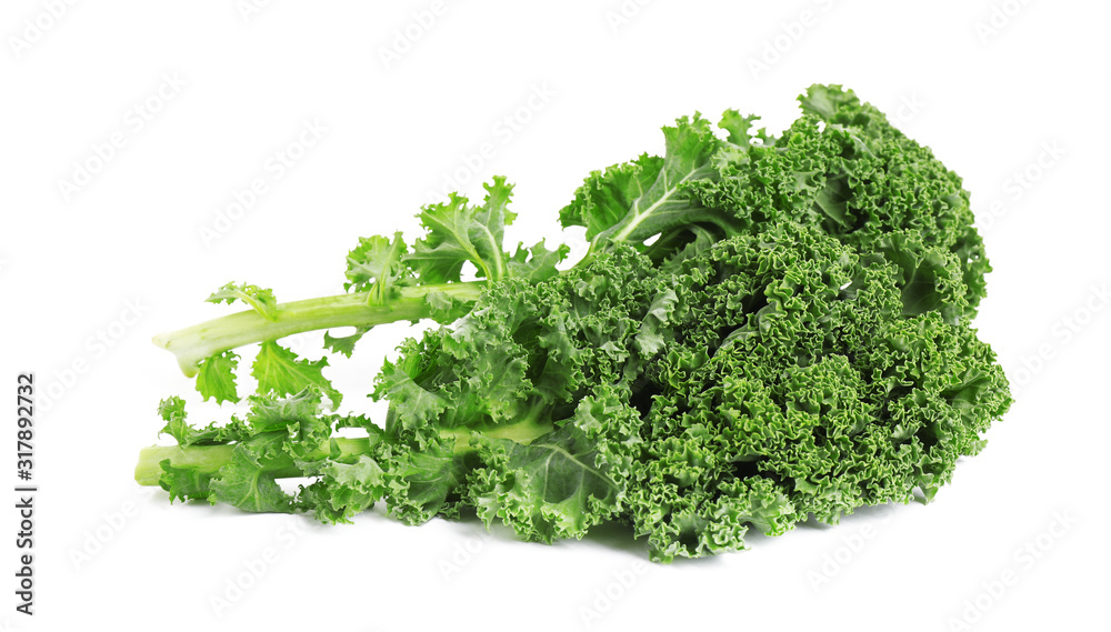 Fresh green kale leaves isolated on white Fresh green kale leaves isolated on white