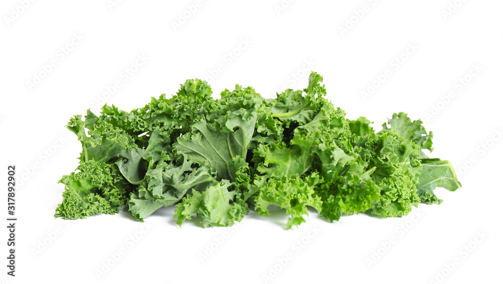 Fresh green kale leaves isolated on white Fresh green kale leaves isolated on white