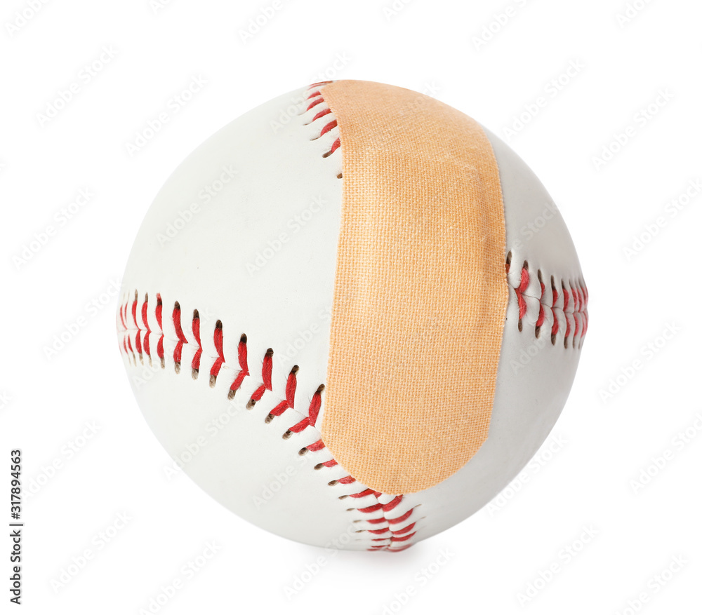 Ball with sticking plaster isolated on white Ball with sticking plaster isolated on white