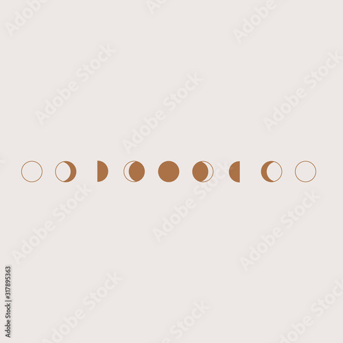 Phases of the Moon astronomy icon set vector illustration. Minimal flat style.
