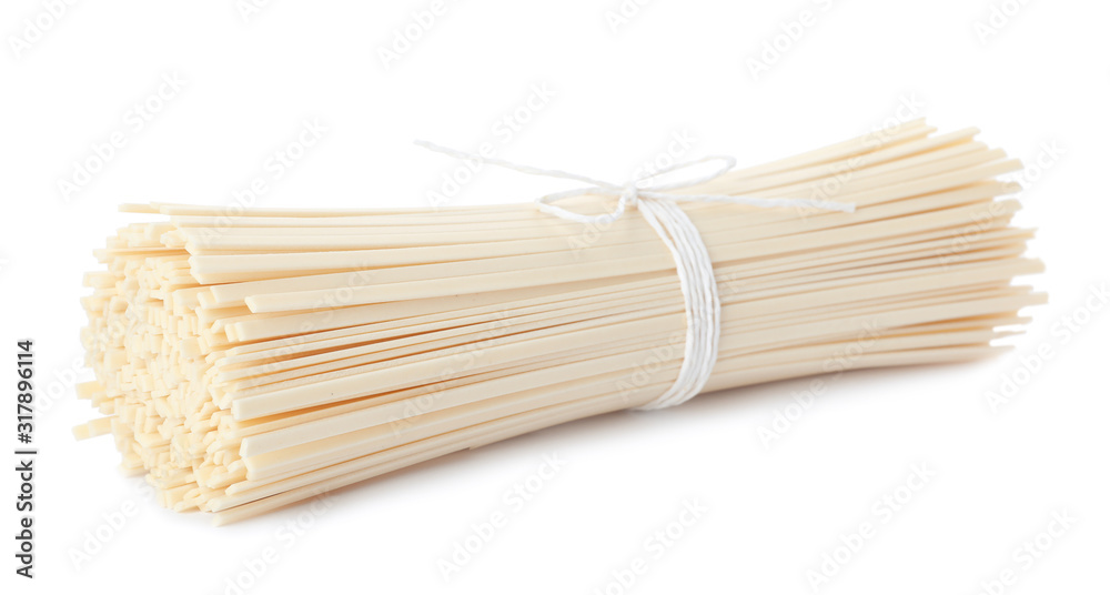 Bunch of raw rice noodles isolated on white Bunch of raw rice noodles isolated on white
