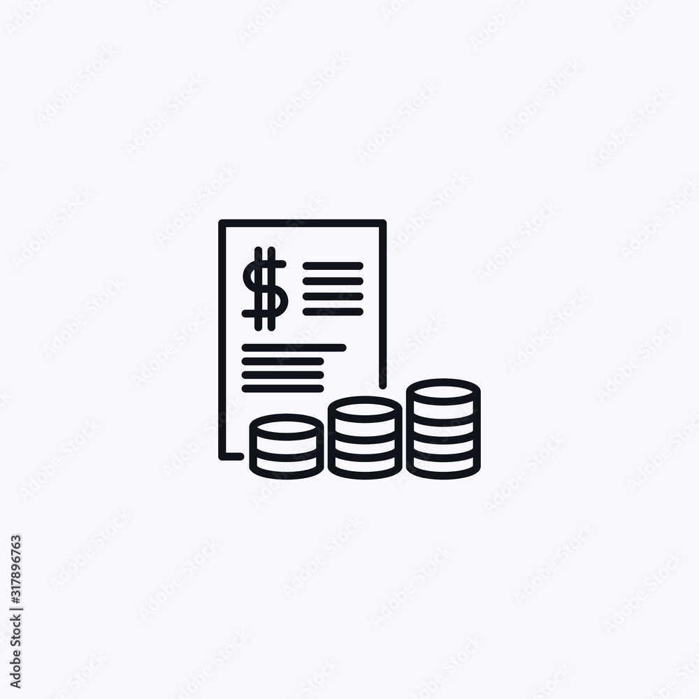 Financial report icon with a dollar symbol and collected coins Financial report icon with a dollar symbol and collected coins