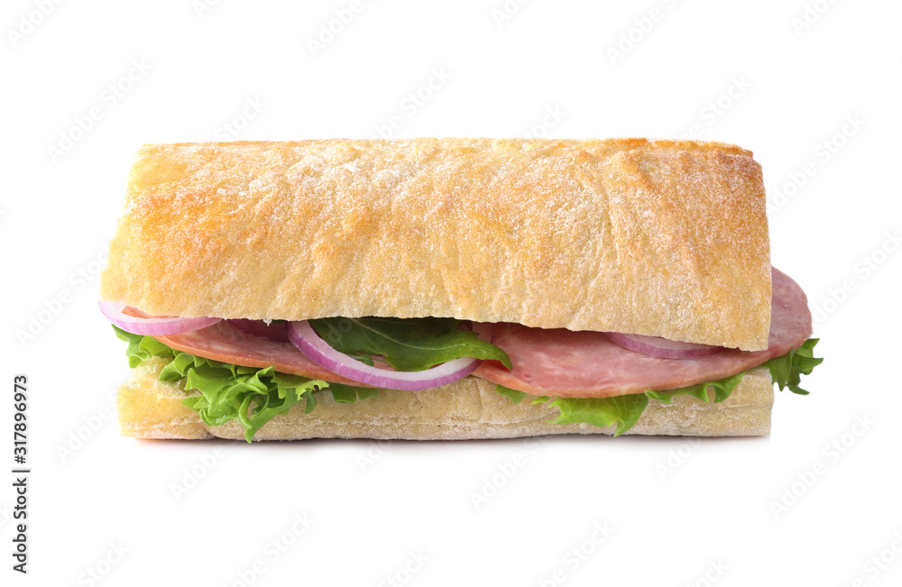 Obraz premium Tasty sandwich with ham isolated on white