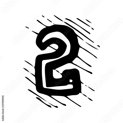 Number 2 in hand drawn doodle style isolated on white background. Vector sign icon.