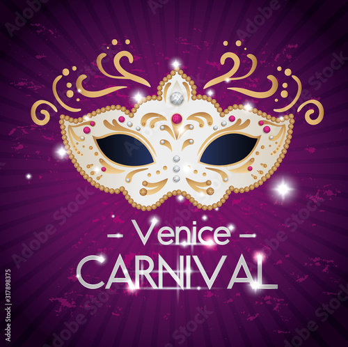 poster of venice carnival with mask vector illustration design © Gstudio
