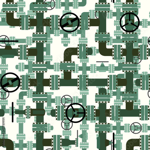 Seamless abstract background with green pipeline elements network.