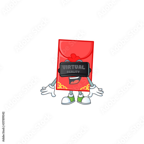Trendy chinese envelope character wearing Virtual reality headset