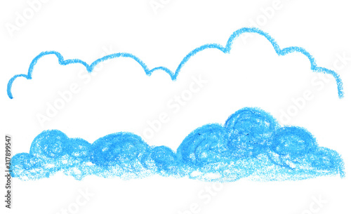Hand-drawn cloud banner with outline and fill on white background. Children art or kids artclass banner template