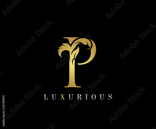 Golden P Luxury Logo Icon, Classic P Letter Logo Design.