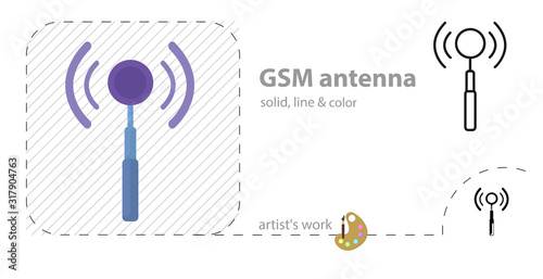 GSM antenna flat, solid, line icon