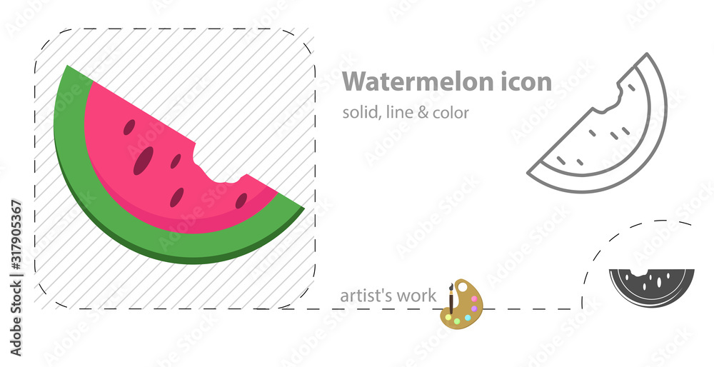 Watermelon flat, solid, line icon