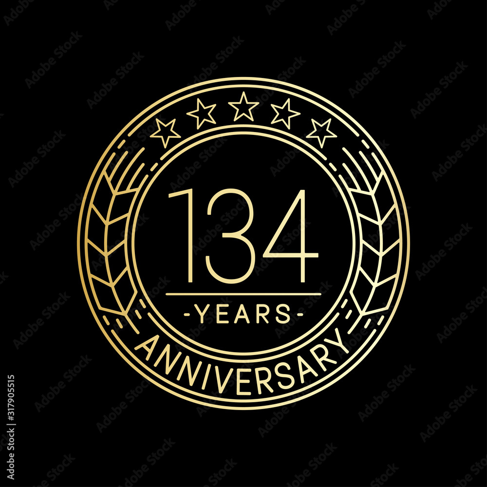 Fototapeta premium 134 years anniversary logo template. 134th line art vector and illustration.