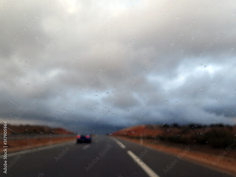 raindrops in car windshield