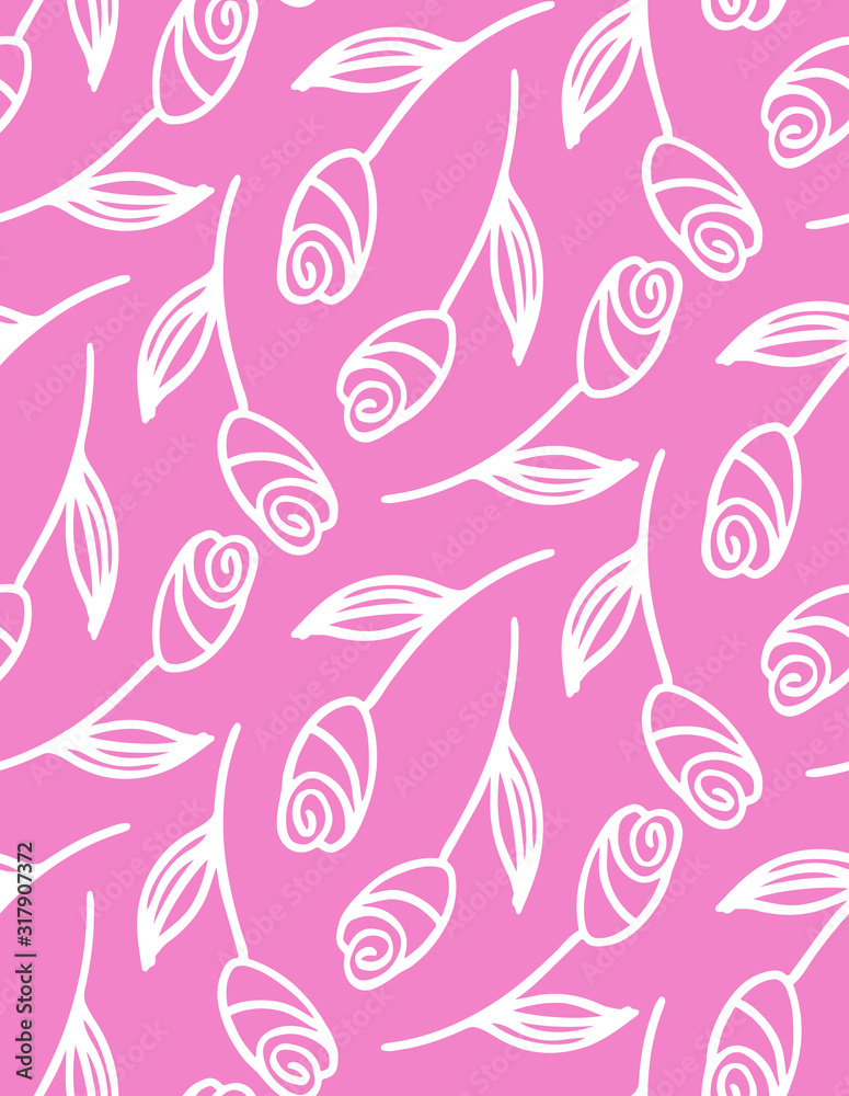 Fototapeta premium Cute hand drawn doodle pattern background with flowers tulips