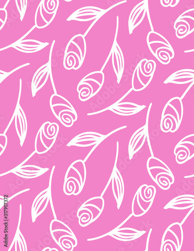 Cute hand drawn doodle pattern background with flowers tulips