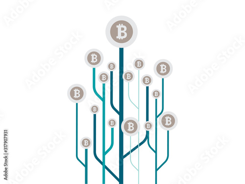 Silver coin with bitcoin sign growth tree,vector illustration
