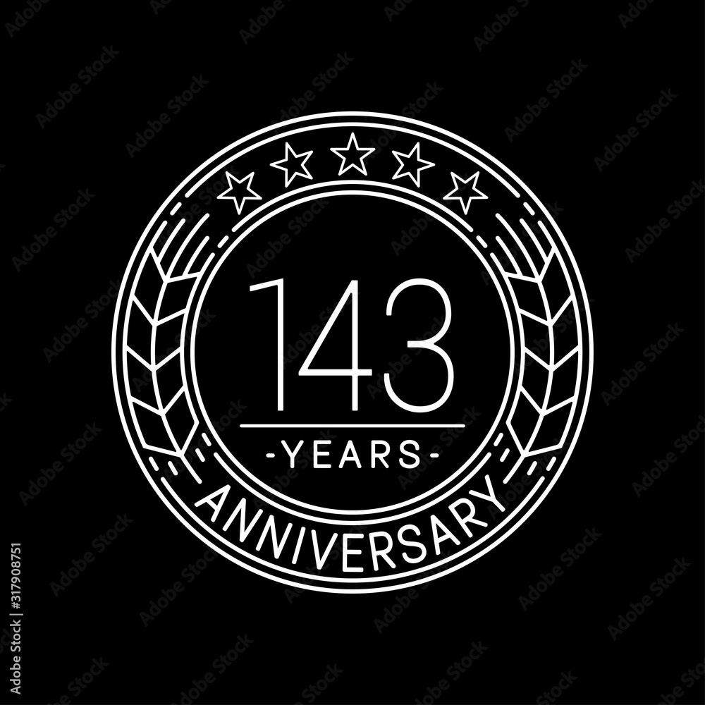 Fototapeta premium 143 years anniversary logo template. 143rd line art vector and illustration.