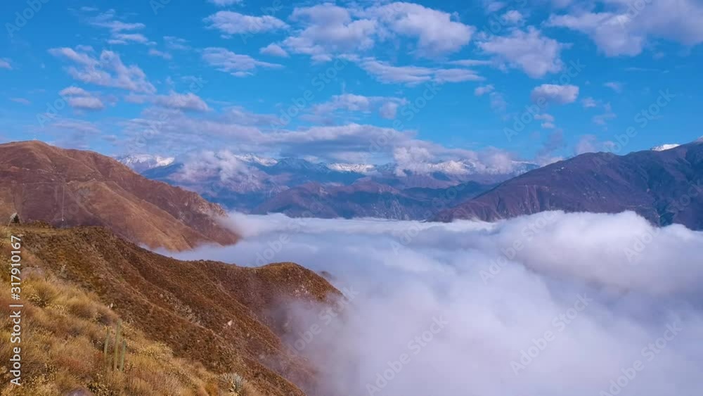 Colca Canyon Landscape With Fog. Aerial Descending View Colca Canyon Landscape With Fog. Aerial Descending View
