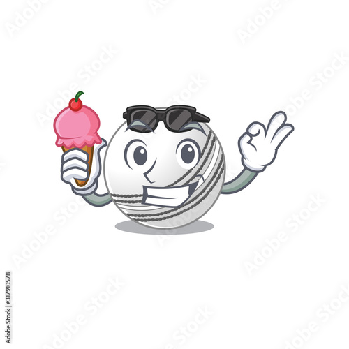 Cricket ball mascot cartoon design with ice cream photo