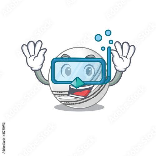 cartoon character of cricket ball wearing Diving glasses photo