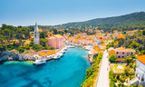 Scenic view of the blue lagoon village Veli Losinj on sunny day. Location place Kvarner Gulf, island Losinj, Croatia, Europe.