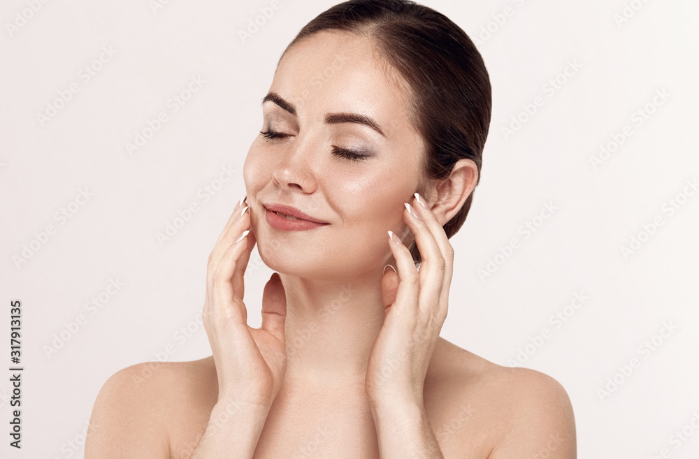 Beauty Woman Cosmetics. Portrait of female perfect clean skin. Care healthy skin. Facial treatment. Cosmetology, beauty and spa Beauty Woman Cosmetics. Portrait of female perfect clean skin. Care healthy skin. Facial treatment. Cosmetology, beauty and spa