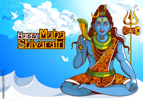 illustration of  Lord Shiva of india for traditional Hindu festival, Maha Shivaratri, background template, vector EPS10.