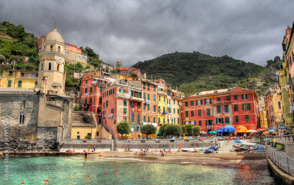 The Beach at Beautiful Vernazza in Cinque Terre, Liguria, Italy