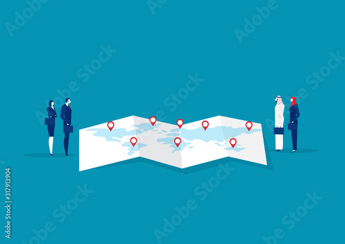 team business machine trad on map export and import concept vector.