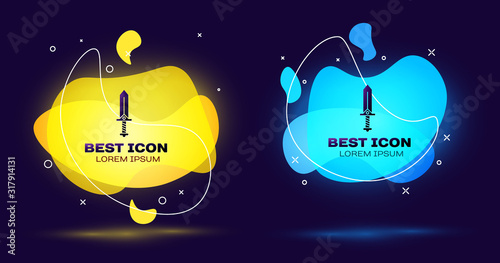 Black Sword for game icon isolated on blue background. Set abstract banner with liquid shapes. Vector Illustration
