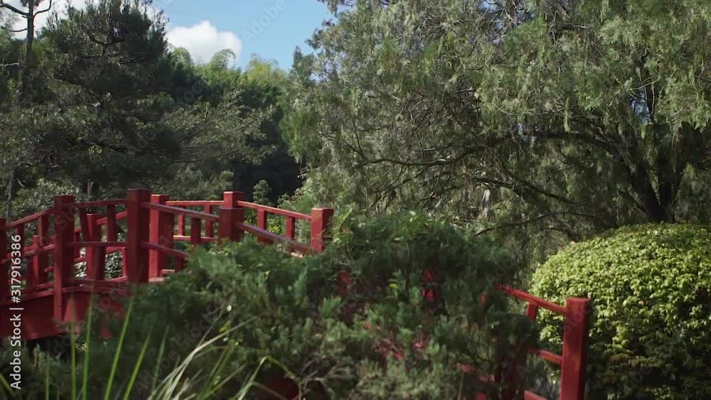 Traditional japanese red bridge over lake Traditional japanese red bridge over lake