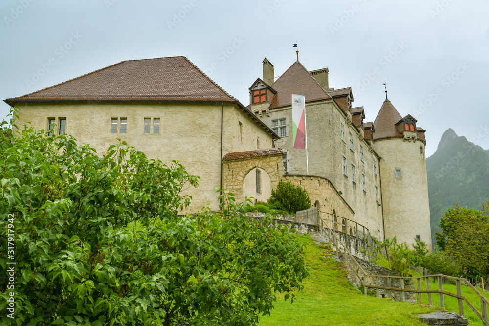 Fototapeta premium Chateau de Gruyeres, the major attraction of city Gruyeres in canton of Fribourg, Switzerland