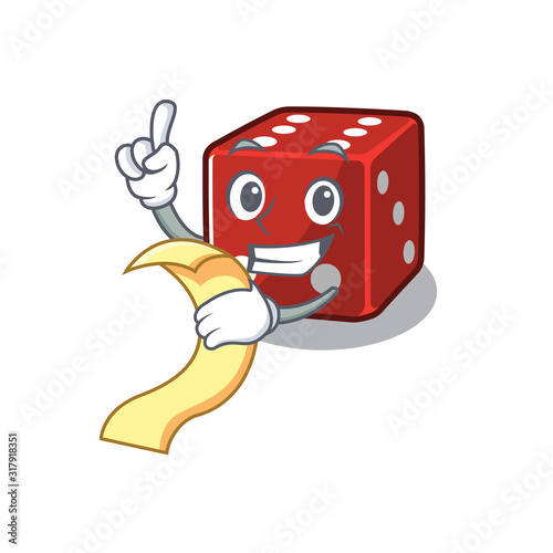 A funny cartoon character of dice with a menu