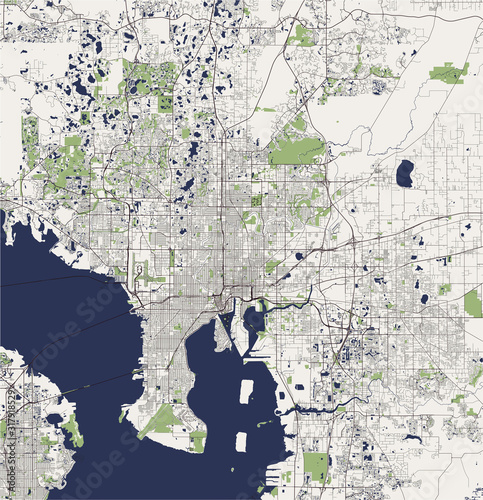 map of the city of Tampa, Florida, USA