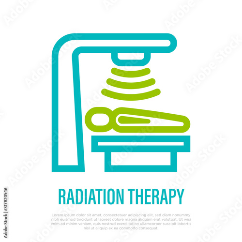 Radiation therapy, cancer treatment. Thin line icon. Medical equipment. Healthcare and medical vector illustration.