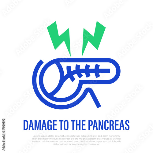 Damaged pancreas thin line icon. Pancreatitis. Healthcare and medical vector illustration.