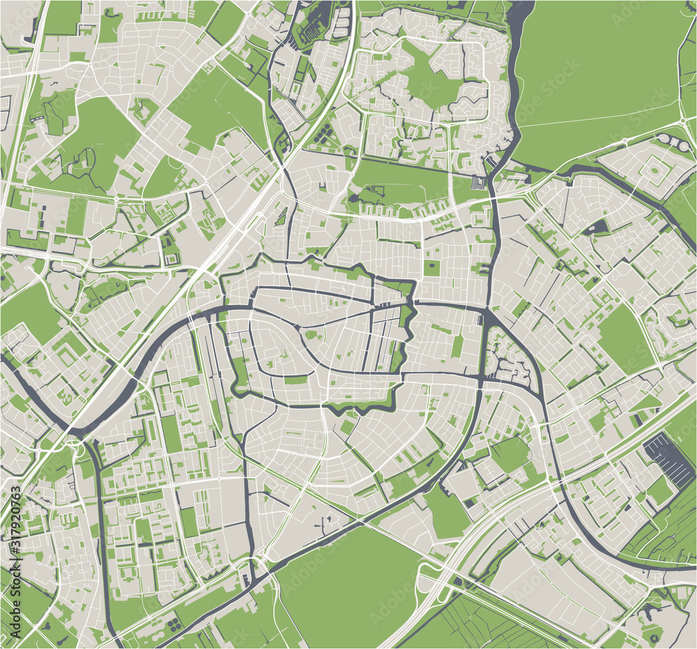 Fototapeta premium map of the city of Leiden, Netherlands