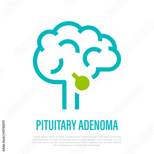 Pituitary adenoma in brain. Benign tumor. Thin line icon. Healthcare and medical vector illustration.