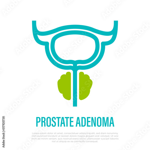 Prostate adenoma. Benign prostatic hyperplasia. Thin line icon. Healthcare and medical vector illustration.