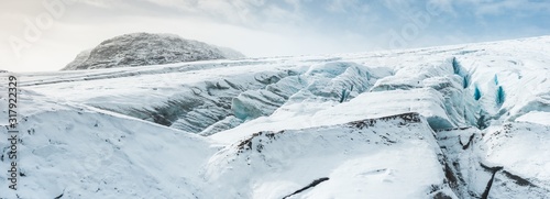 Beautiful panoramic shot of a mountain range covered with snow in Finse, Norway photo