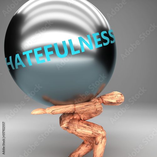 Hatefulness as a burden and weight on shoulders - symbolized by word Hatefulness on a steel ball to show negative aspect of Hatefulness, 3d illustration photo