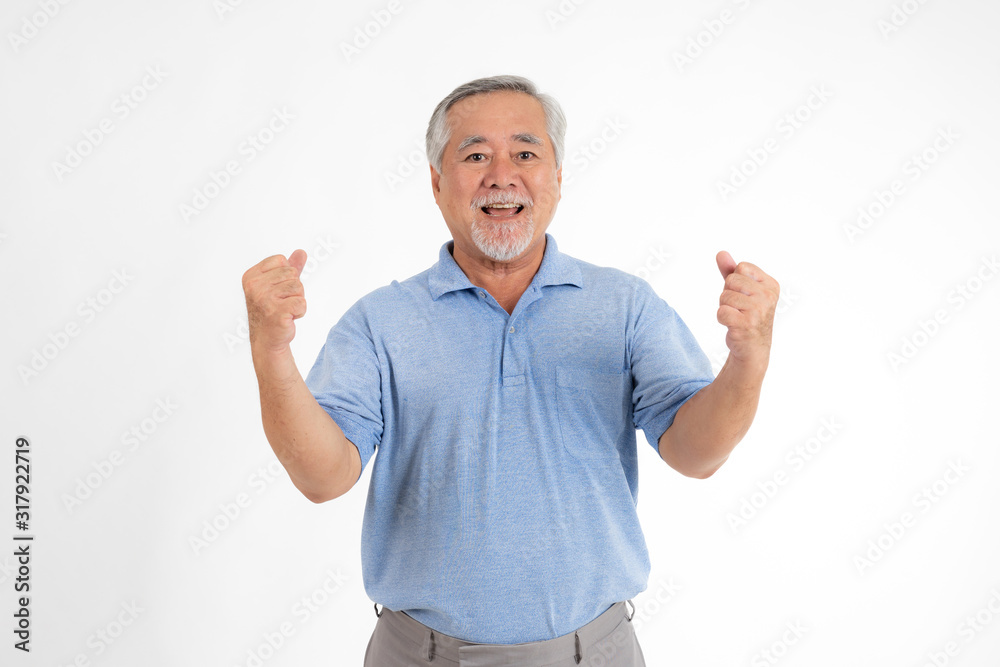 Naklejka premium Portrait senior man feel happy good health isolated on white background - lifestyle senior male concept