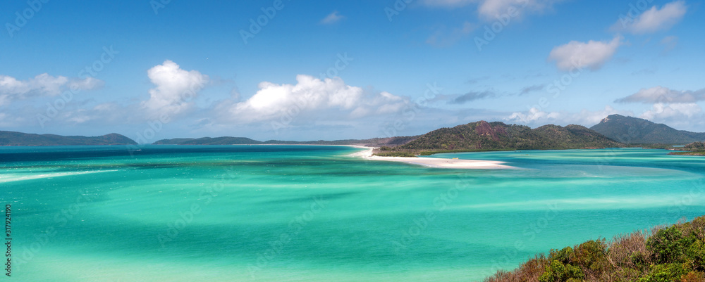 Panoramic view of beautiful white heaven beach with copy space
