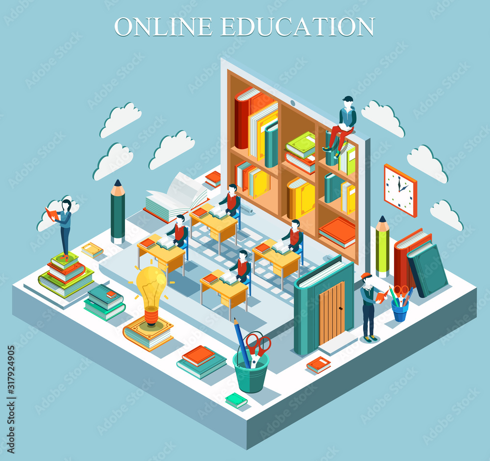 Online education concept. Isometric flat design. Vector illustration. Online education concept. Isometric flat design. Vector illustration.